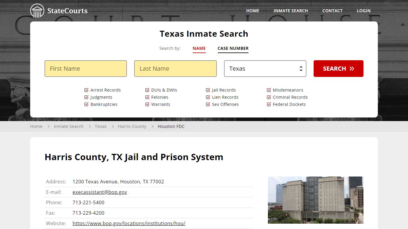 Houston FDC Inmate Records Search, Texas - StateCourts